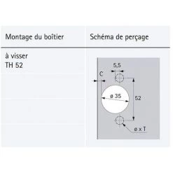 Charnière Sensys Porte Fine 8676 Sans Ressort Pour Push To Open - Coudure : 0 Mm - Montage : En Applique - HETTICH - Entraxe : 52 Mm