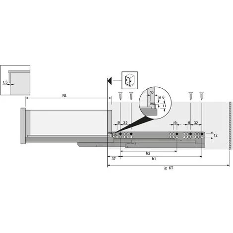 Coulisse Bois Quadro V6 Silent System Eb23 - Sens : Gauche - Longueur : 300 Mm - HETTICH - Décor : Zingué 5 Coulisse Bois Quadro V6 Silent System Eb23 - Sens : Gauche - Longueur : 300 Mm - HETTICH - Décor : Zingué – Image 3